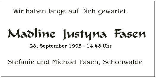 Geburtsanzeige Madline